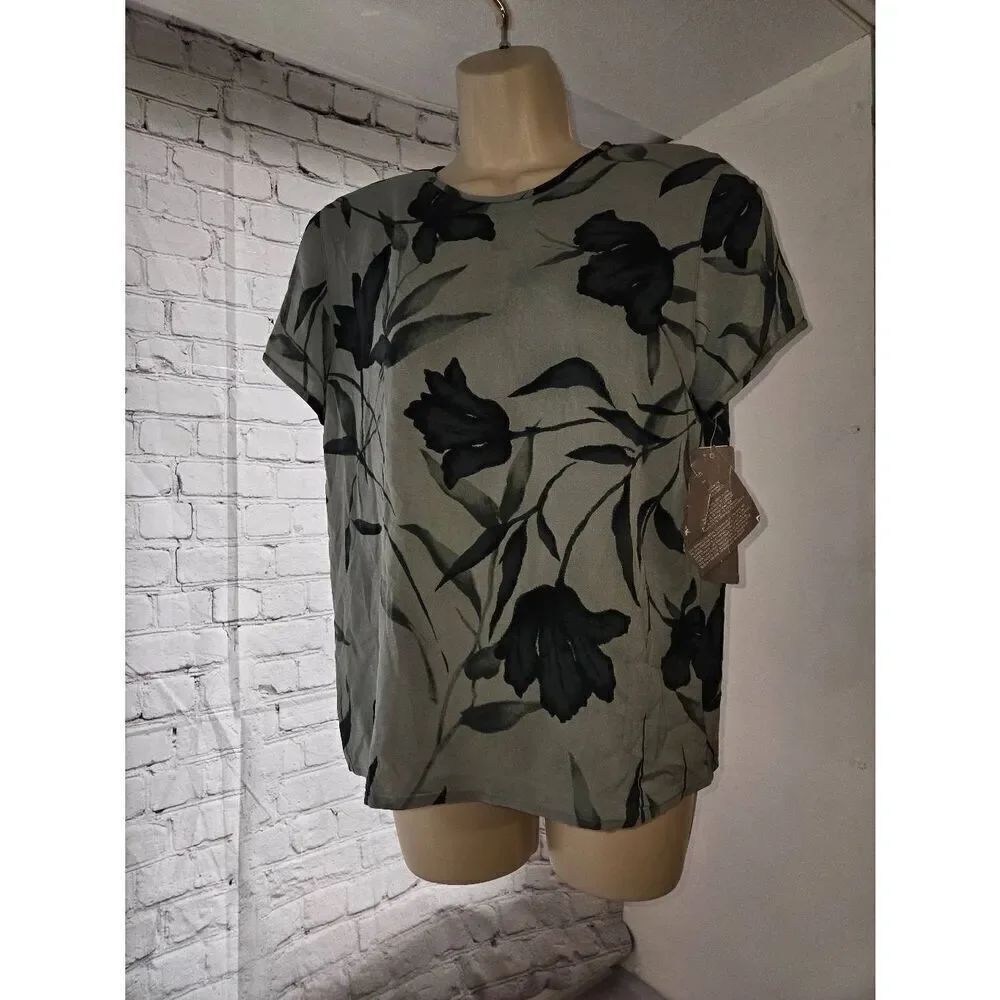 Jones New York Womens Size 8 Green Floral 100% Silk Blouse